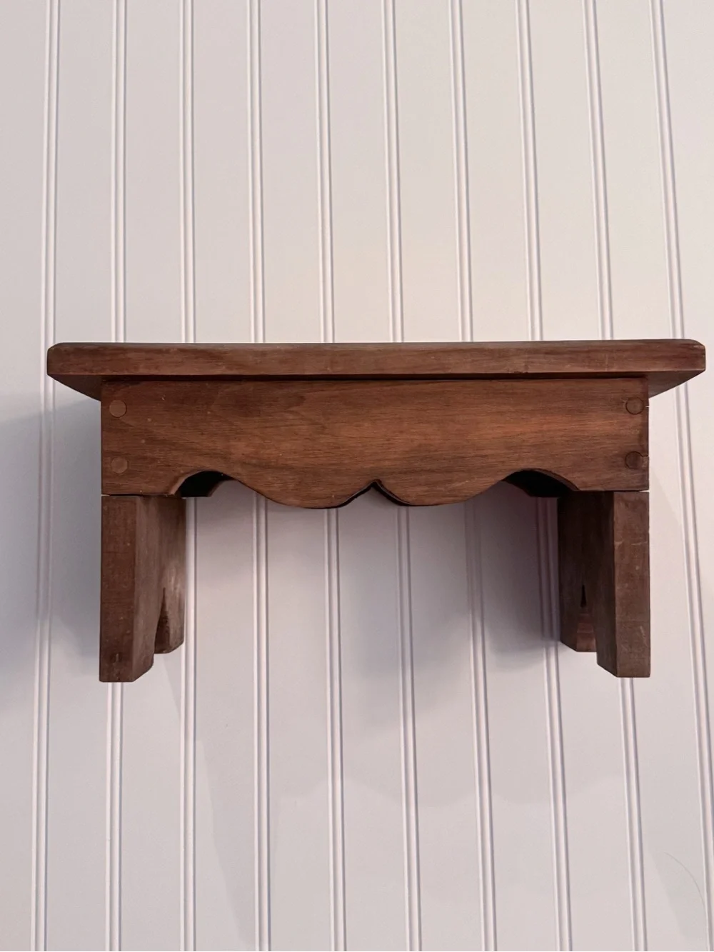 Vintage Weathered Wood Riser with Scalloped Apron | Rustic Display Stand